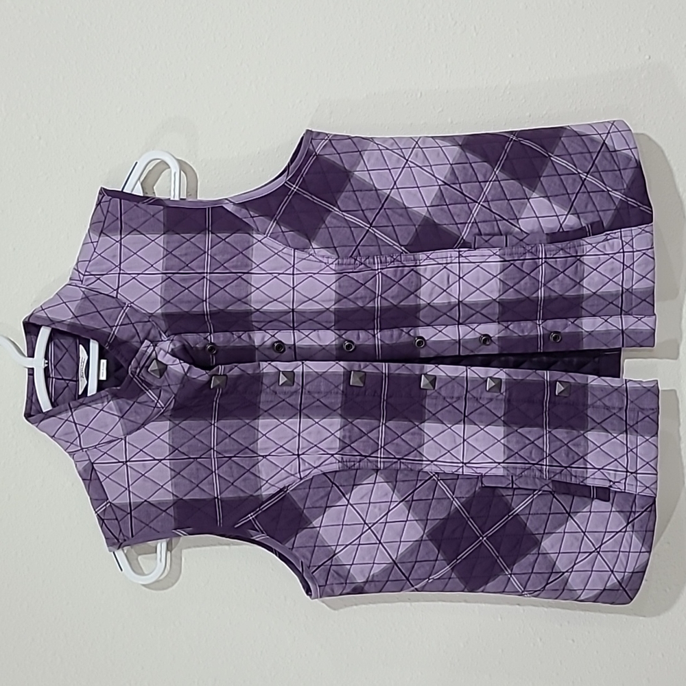 Christopher & Banks Womens Checkered Purple Vest Size Small